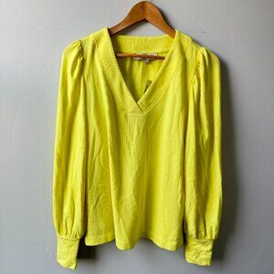 LOFT Bright Yellow V-Neck Puff Sleeve Blouse